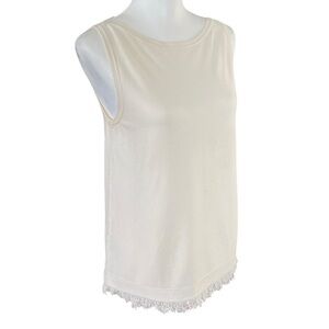 ANN TAYLOR Cream Sleeveless Top with Fringe Hem size S